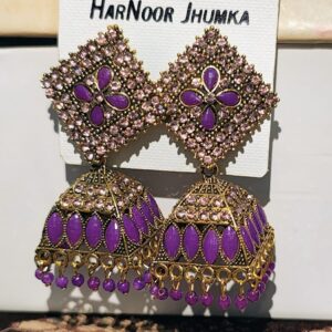 Purple Jhumka Earrings with Crystal Accents