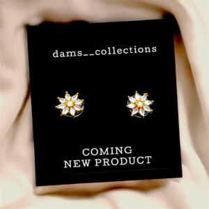 Golden Flower Stud Earrings with Crystal Accents