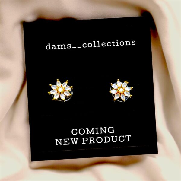 Golden Flower Stud Earrings with Crystal Accents