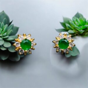 Green Crystal Flower Stud Earrings