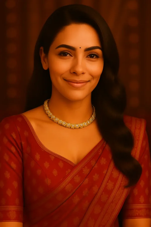 Model wearing elegant gold-plated choker necklace with ethnic outfit – DamsCollections