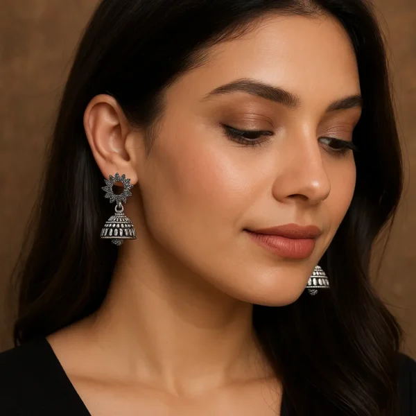 Floral oxidized jhumka earrings with intricate design for women by DamsCollections