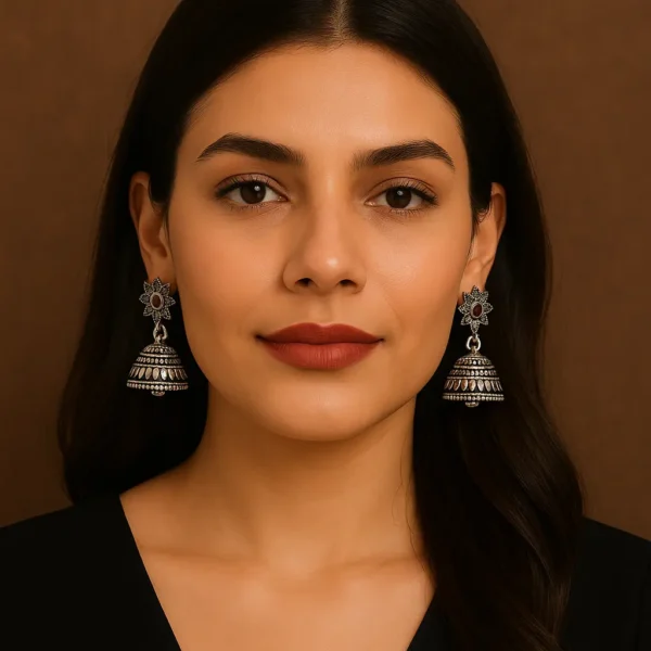 Floral oxidized jhumka earrings with intricate design for women by DamsCollections